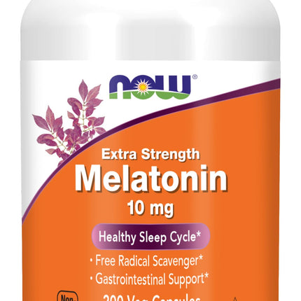 NOW Foods Supplements, Melatonin, Extra Strength 10 mg, Free Radical Scavenger*, Healthy Sleep Cycle*, 200 Veg Capsules