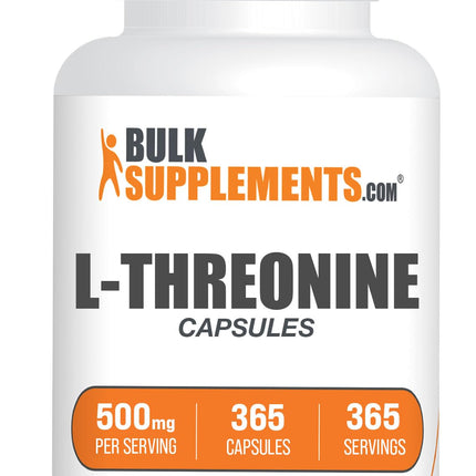 BulkSupplements.com L-Threonine Capsules - L-Threonine Supplement, Threonine 500mg - Amino Acid Supplement, Gluten Free, 1 Capsule per Serving, 365 Capsules (Pack of 1)