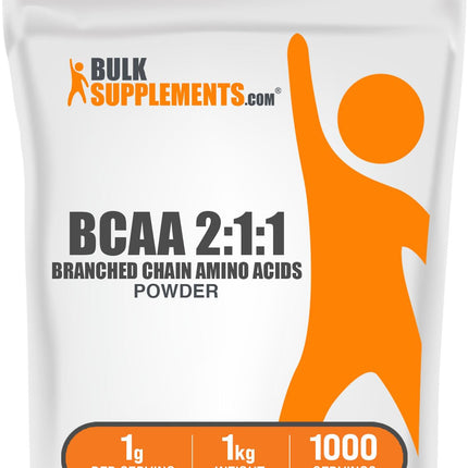 BulkSupplements.com BCAA 2:1:1 Powder - Branched Chain Amino Acids, BCAAs Amino Acids Powder - Unflavored & Gluten Free, 1g per Serving, 1kg (2.2 lbs) (Pack of 1)