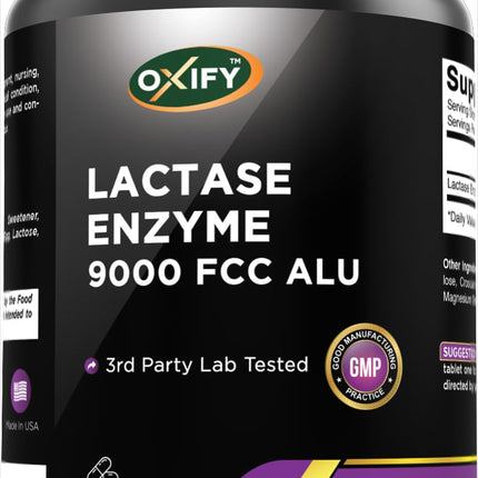 Oxify Lactase Enzyme 9000 FCC ALU | 360 Tablets | Gluten-Free, Non-GMO | Supplement Made in USA
