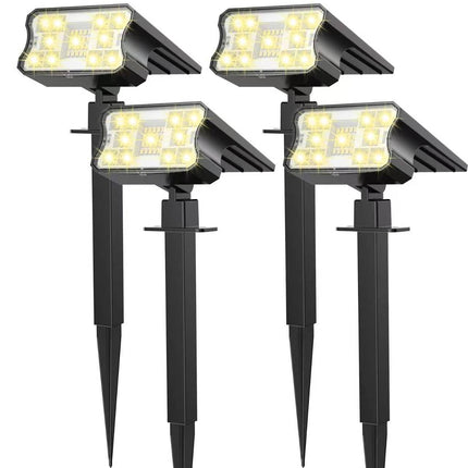 HGGH Solar Lights Outdoor Waterproof IP67, 60 LED 3 Lighting Modes Solar Spot Lights Outdoor for Yard Garden Pathway Landscape, Auto On/Off, Function 2 in 1(Warm White, 4 Pack)