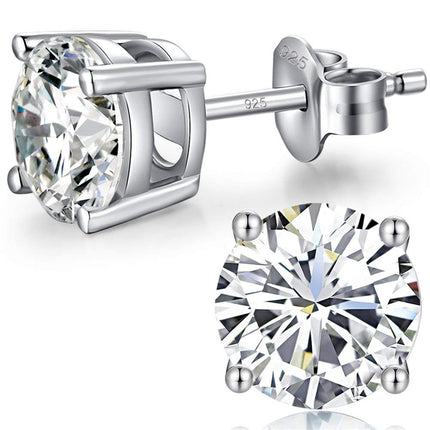 Mens Earrings Stud Sterling Silver Men Earrings 7mm 925 Silver Cubic Zirconia CZ Studs Jiahanzb