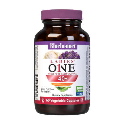 Bluebonnet Nutrition Ladies’ ONE 40+ Whole Food-Bed Multiple, Women Multivitamin for Women 40+, Soy-Free, Non-GMO, Gluten Free, 60 Vegetable Capsules, 60 Servings