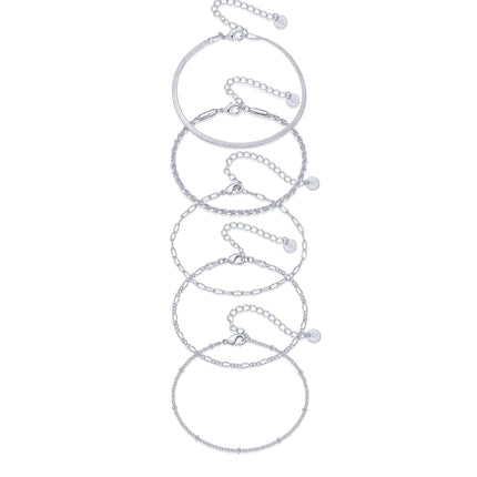 PAVOI Paperclip Beaded Stackable Chain Bracelet Set, White Gold