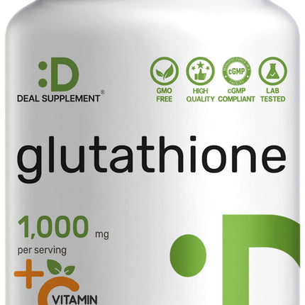 Glutathione Supplement 1,000mg Per Serving, 98% Purity | Plus Vitamin C 500mg, Active Reduced Form (GSH) | Intracellular Antioxidant – Supports Detoxification & Immune Health