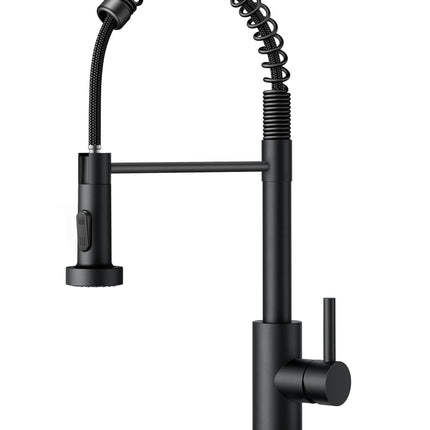 FORIOUS Black Kitchen Faucet with Pull Down Sprayer, Stainless Steel Commercial Single Handle Classic Spring Pull Out Kitchen Sink Faucet for Pot Filler, Farmhouse Camper Bar Laundry Room