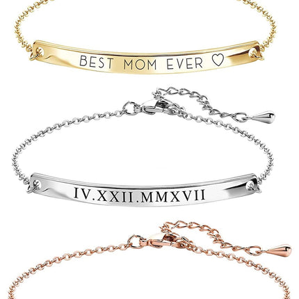 Engraved Bracelets for Women, Custom Name Bracelet with Coordinates, Gifts