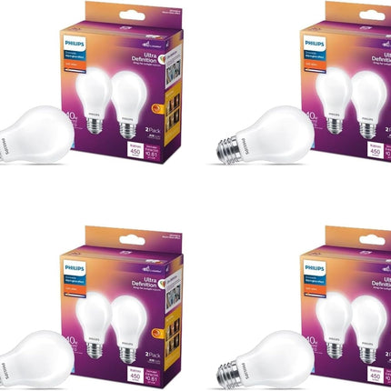 PHILIPS LED 40W A19 8-Pack Ultra Definition Soft White (2200K) 450 Lumen (5W = 40W) Dimmable Frosted Flicker-Free Light Bulbs