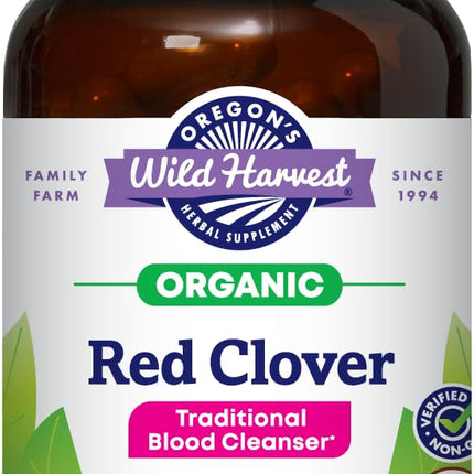 Oregon's Wild Harvest Red Clover Capsules, Non-GMO Organic Herbal Supplements, 90 Count,Organic Red Clover Blossoms and Leaf (Trifolium pratense), Non-GMO Vegan Capsules and Nothing Else