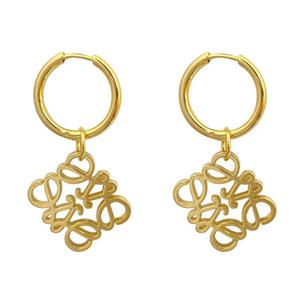 Luxury 14K gold-plated geometric openwork earrings, designer hoop gold earrings, high-end vintage hypoallergenic fashion jewelry.