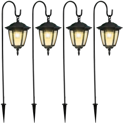 Dynaming 4 Pack Solar Hanging Lights Outdoor, Solar Powered Garden Decorative Lanterns with 4 x 38 Inch Shepherd Hooks, Waterproof Landscape Lighting for Lawn Patio Yard Pathway Driveway, Warm White