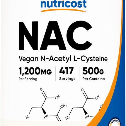 Nutricost N-Acetyl L-Cysteine (NAC) Powder 500 Grams - Vegan NAC, Non-GMO, Gluten Free