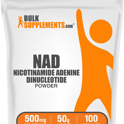 BulkSupplements.com NAD Powder - Nicotinamide Adenine Dinucleotide, NAD Supplement 500mg - for Energy Support, Pure & Gluten Free, 500mg per Serving, 50g (1.8 oz) (Pack of 1)