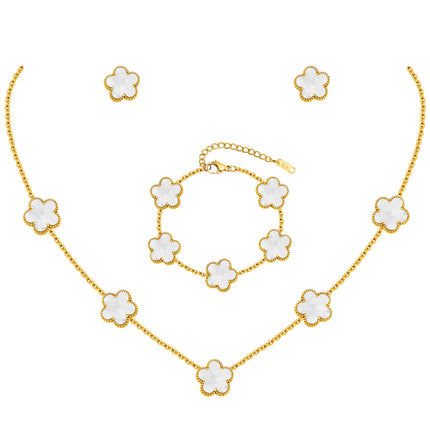 Gold Necklaces Bracelets Earring Set - 18K Gold Plated Flower Bracelet Chain,Stainless Steel Non Tarnish Floral Pendant Stud Jewelry Sets,Christmas Birthday Lucky Gift for Mom Wife Daughter Girlfriend