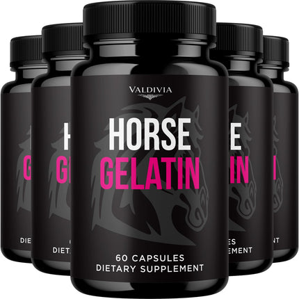 Valdivia (5 Pack) Horse Gelatin Capsules - Official HorseGelatin Supplement, Premium Formula, Natural Vitamins for Health & Wellness - 300 Capsules for 5 Months