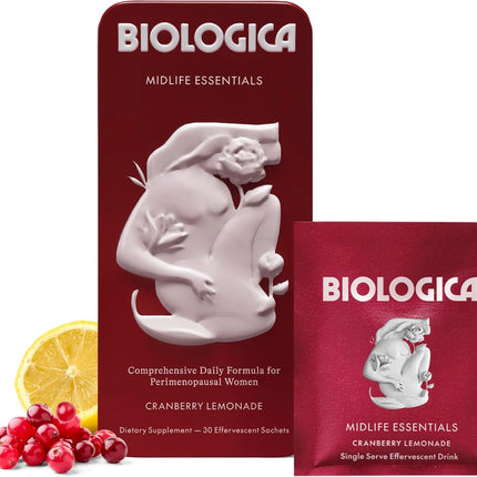 Biologica Midlife Essentials Powder – Women’s Multivitamin for Ages 40‑55, Perimenopause Support, Calm Mood, Sleep & Focus, Probiotics + Electrolytes Drink Mix, Cranberry Lemonade (30 Servings)