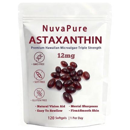glowdrop NuvaPure Astaxanthin with MCT Oil, 12mg Per Serving, Astaxanthin from Microalgae, Antioxidant Supplement for Daily Wellness, 120 Softgels