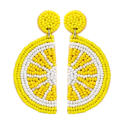 Beaded Yellow Lemon Dangle Earrings for Women, Vibrant Handmade Beads Lemon Fruit Statement Earring for Summer Jewelry Gifts
