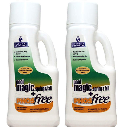 Natural Chemistry Pool Magic + PHOSfree, 1 L Each, Pack of 2, Fast & Easy Start-ups, Reduces Waterline Ring & Phosphates, Spring & Fall Pool Maintenance