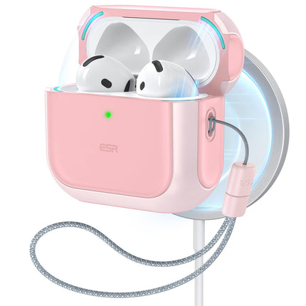 ESR for AirPods 4 Case, Compatible with AirPods 4th Generation Case (2024) (USB-C), Compatible with MagSafe, Drop Protection Cover with Lanyard, Magnetic Lid Lock, Orbit Hybrid Series, Pink