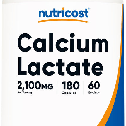 Nutricost Calcium Lactate 2,100mg; 180 Capsules - Vegan, Non-GMO and Gluten Free, 60 Servings