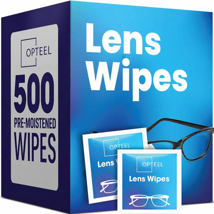 OPTEEL Lens Wipes for Eyeglasses - Pre-moistened Eyeglass Lens Cleaning Wipes - 500 Lens Wipes Individually Wrapped Sracth-Free Streak-Free Eye Glasses Wipes Lens Cleaner for Sunglass & Camera Lens