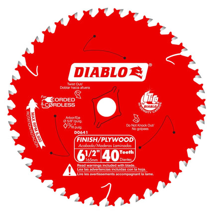 Diablo High-Performance Finish Trim Saw Blade for Wood - 6-1/2" x 40-Teeth, Tico Carbide - D0641X