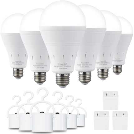 DEBAOBULB 6 Pack Rechargeable Emergency Light Bulbs, Battery Powered LED Light Bulb 6000K Daylight E26 120 Volt 9W 60W Equivalent with 1200mAh for Home Power Outage Camping Hurricane