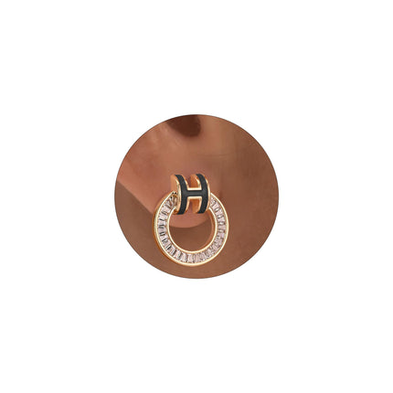 Hothink H Stud Earrings 14K Gold Plated Earrings Enamel Earrings Dainty Stud Earrings for Women Birthday Gifts for Women (Gold-Black)