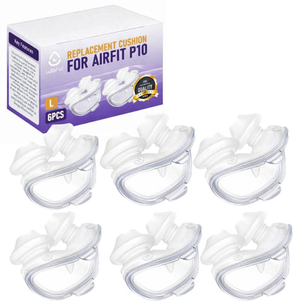 Lullapad AirFit P10 Nasal Pillow Cushion - Silicone Replacement Nose Pillows - Leak-Free Seal & Lightweight Comfort Replacement Supplies for Uninterrupted Sleep - Large 6 Pack