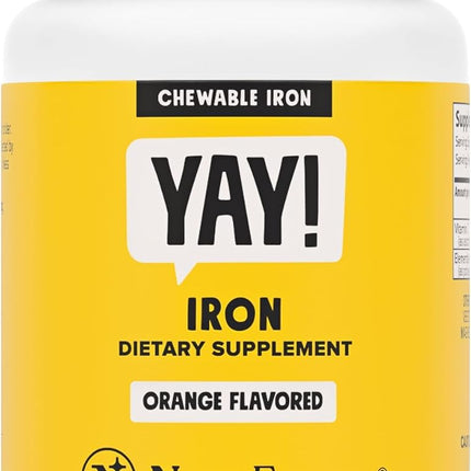 NovaFerrum Yay | Chewable Iron Supplement for Kids & Adults Ages 4 and Over | 18mg of Iron | 90 Servings | Sugar Free | Vegan | Gluten Free | Orange Flavor