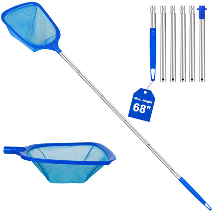 ROMIVO Pool Skimmer Net with Telescopic Pole – Fine Mesh for Leaves, Dust, Debris – Lightweight Safe-Edge Extendable 2.6–5.7 ft Aluminum Handle for Pools, Spas, Hot Tubs, Ponds & Garden Water