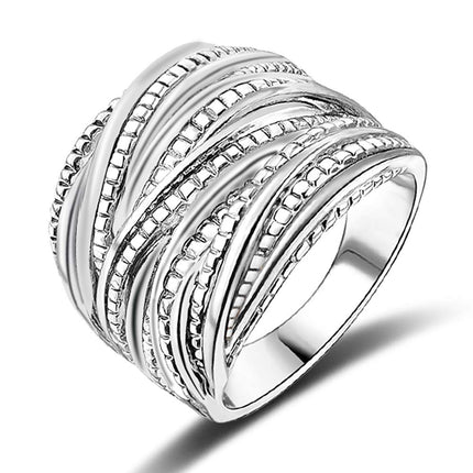 Mytys 2 Tone Intertwined Crossover Statement Ring Fashion Chunky Band Rings for Women Black Gold Silver Rose Gold Plated Wide Index Finger Rings Costume Jewelry (silver size 7)