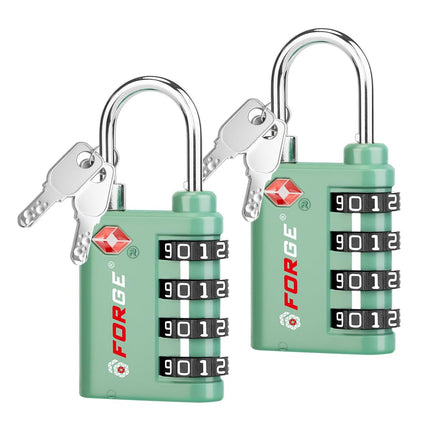 Forge Dual-Opening: Key or Combination Lock, TSA Approved Lock for Luggage, Pelican case, Travel, Gym, School, Luggage Combination Lock, Travel Bag Lock (Green 2 Pk)