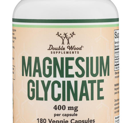 Magnesium Glycinate 400mg | 180 Capsules | Sleep, Muscle, & Heart Support | Vegan, Third Party Tested, Gluten Free, Non-GMO, by Double Wood Supplements