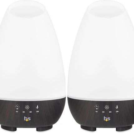 HealthSmart Essential Oil Diffuser, 500ML, Large Room Coverage | Adjustable Timer | Multiple Mist Modes | 7 LED Colors | Pack of 2