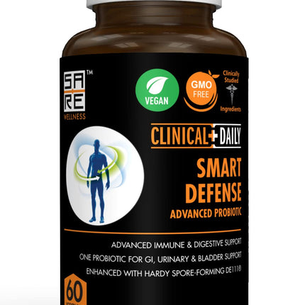 CLINICAL DAILY Smart Defense Mega Spore Probiotic. Bacillus Subtilis Spore Based Probiotics For Women and Men With Lactobacillus Plantarum Good Flora Natural Slim Microbiome Support. 60 Vegan Capsules