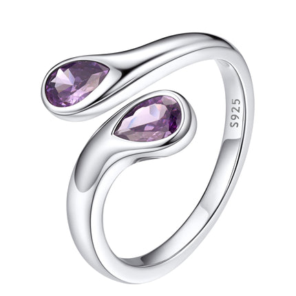 Bestyle June Birthstone Ring for Women, Silver Alexandrite Ring Two Purple Gemstone Teardrop Ring, TOI et Moi Ring Love Promise Rings BFF Ring for, Christmas Valentine's Day Birthday Gifts