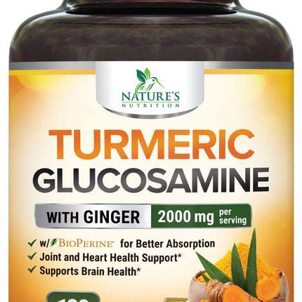 Turmeric Curcumin Supplement - 95% Curcuminoids with Glucosamine, Ginger & MSM, BioPerine Black Pepper Extract for Best Absorption, Natural Vegan Joint Support, Non-GMO, Bottled in USA - 180 Capsules