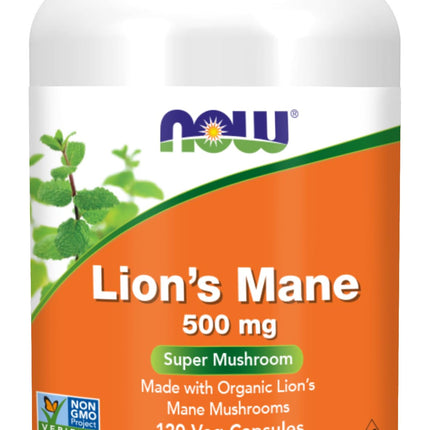 NOW Foods Supplements Lion's Mane 500 mg Super Mushroom Made with Organic Lion's Mane Mushrooms 120 Veg Capsules