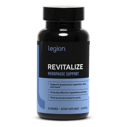 LEGION Revitalize Menopause Support Supplement - Hormone-Free Formula with Plant-Based Botanical Extracts for Women - EstroG-100, Soy Isoflavones, & Black Cohosh - 30 Servings