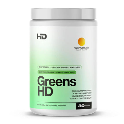 HD MUSCLE GreensHD Premium Daily Greens | Organic Superfood Blends | for Immune Support & Digestion | with Spirulina, Chlorella, & Adaptogenic Herbs | 30 Servings (Pineapple Mango)