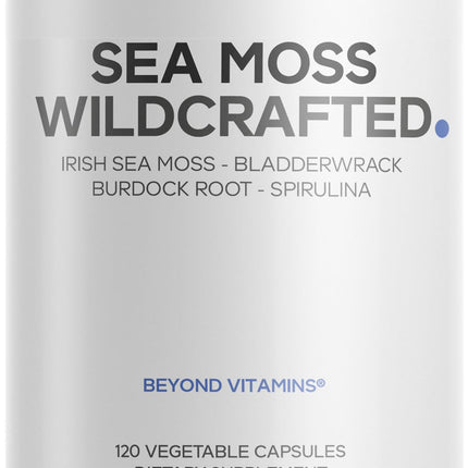 Codeage Raw Wildcrafted Irish Sea Moss Supplement, Spirulina Algae, Bladderwrack Seaweed, Burdock Root, Black Pepper, Vegan, Non-GMO, 120 Capsules