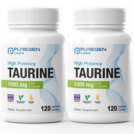 Puregen Labs Taurine 1000mg [High Potency] Total 240 Veg Capsules | No Harmful Additives | Non-GMO, NO Gluten and Dairy - 240 Servings