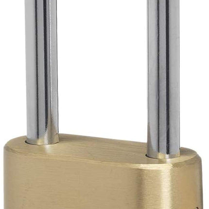Master Lock Brass Combination Lock, Gate Lock for Outdoor Fence or Shed, Customizable Combination Padlock with Extended 2-1/4-Inch-Long Shackle, 175DLH