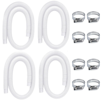 Gonioa Pool Pump Replacement Hose for Above Ground Pools, 4 Pack 1.25 x 59 Inch Filter Pump Hose, Compatible with Intex Filter Pump 607, 637, 330GPH, 530GPH, 1,000GPH, Includes 8 Metal Clamps, White