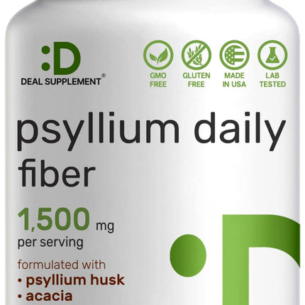 Psyllium Husk 1500mg Per Serving, 300 Capsules – 3 in 1 Fiber Supplement with Inulin & Acacia Complex – Natural Soluble Fiber, Supports Digestive Health* – Plant Based, Non-GMO