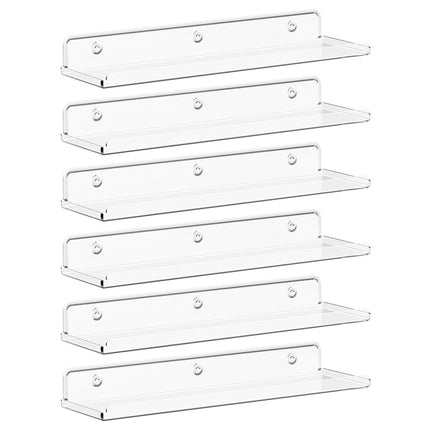 Lifewit Floating Shelves for Wall, Acrylic Display Shelf Wall Mounted for Figure, Car, Art, Book, 14" Perfume Organizer for Bathroom, Bedroom, Living Room, Nursery, Home Decor, Clear, 6 Pack