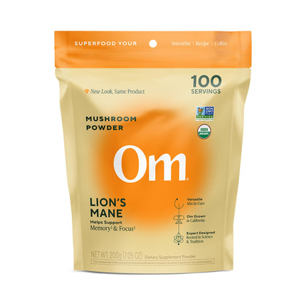 Om Lion’s Mane Mushroom Powder - Organic Mushroom Supplement and Nootropic - Support Memory, Focus and Nerve Health, 7.05 oz (100 Servings)