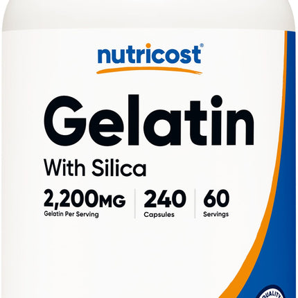 Nutricost Gelatin with Silica (2,200mg) 240 Capsules - With Grass-Fed Beef Gelatin, Gluten-Free, GMO-Free, 60 Servings